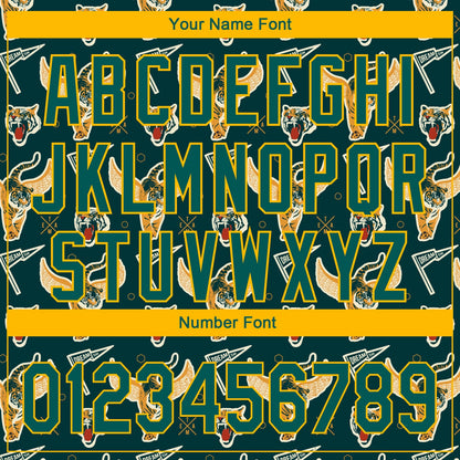 Custom Black Midnight Green-Gold 3D Pattern Design Tiger Authentic Baseball Jersey - Sky-Custom