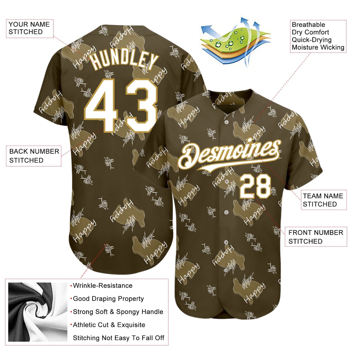 Custom Olive Old Gold-White 3D Pattern Design Rabbit Authentic Baseball Jersey - Sky-Custom
