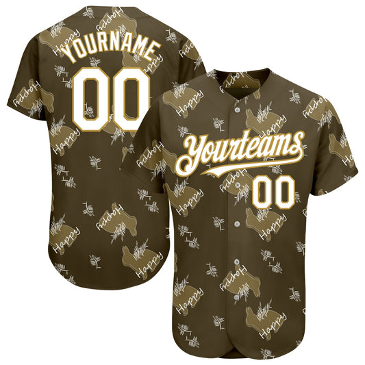 Custom Olive Old Gold-White 3D Pattern Design Rabbit Authentic Baseball Jersey - Sky-Custom