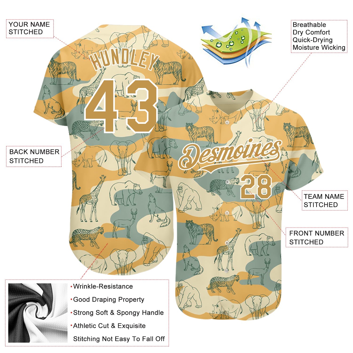 Custom Cream Old Gold-White 3D Pattern Design Animal Authentic Baseball Jersey - Sky-Custom