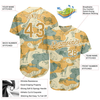 Custom Cream Old Gold-White 3D Pattern Design Animal Authentic Baseball Jersey - Sky-Custom