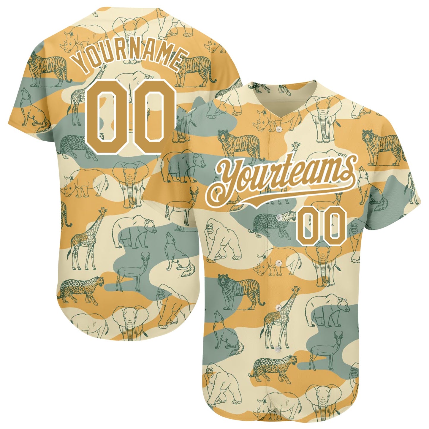 Custom Cream Old Gold-White 3D Pattern Design Animal Authentic Baseball Jersey - Sky-Custom