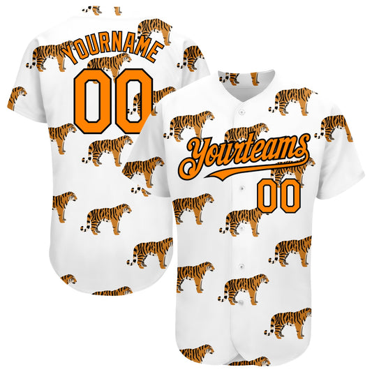 Custom White Bay Orange-Black 3D Pattern Design Tiger Authentic Baseball Jersey - Sky-Custom
