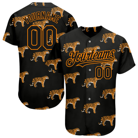 Custom Black Bay Orange 3D Pattern Design Tiger Authentic Baseball Jersey - Sky-Custom