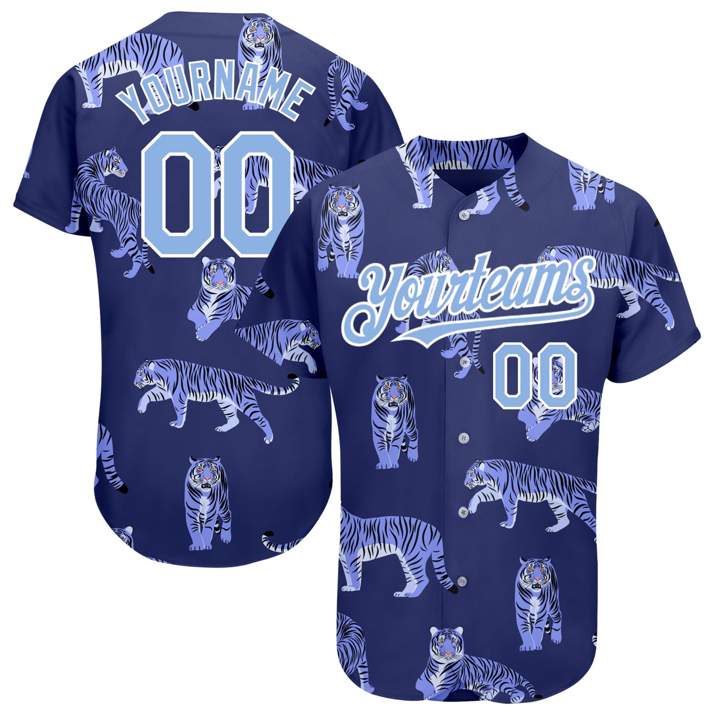 Custom Purple Light Blue-White 3D Pattern Design Tiger Authentic Baseball Jersey - Sky-Custom