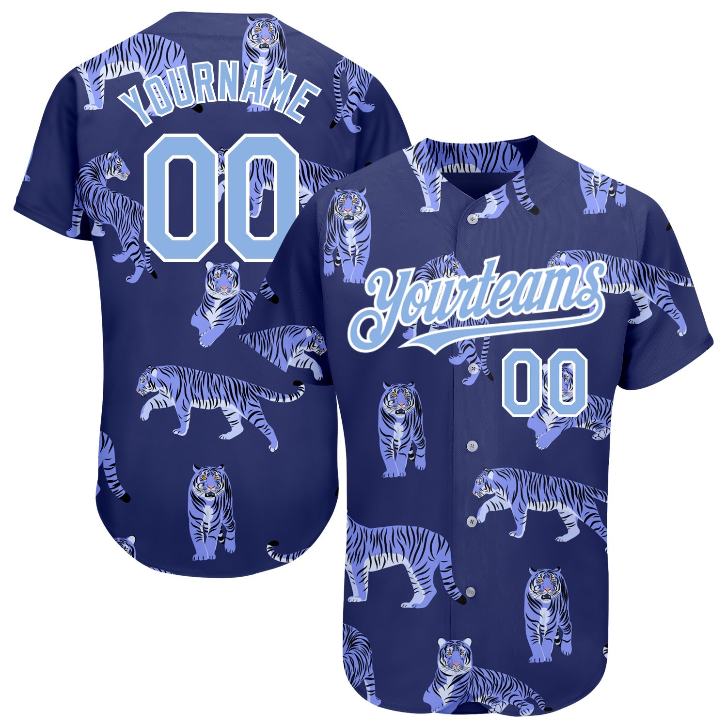Custom Purple Light Blue-White 3D Pattern Design Tiger Authentic Baseball Jersey - Sky-Custom