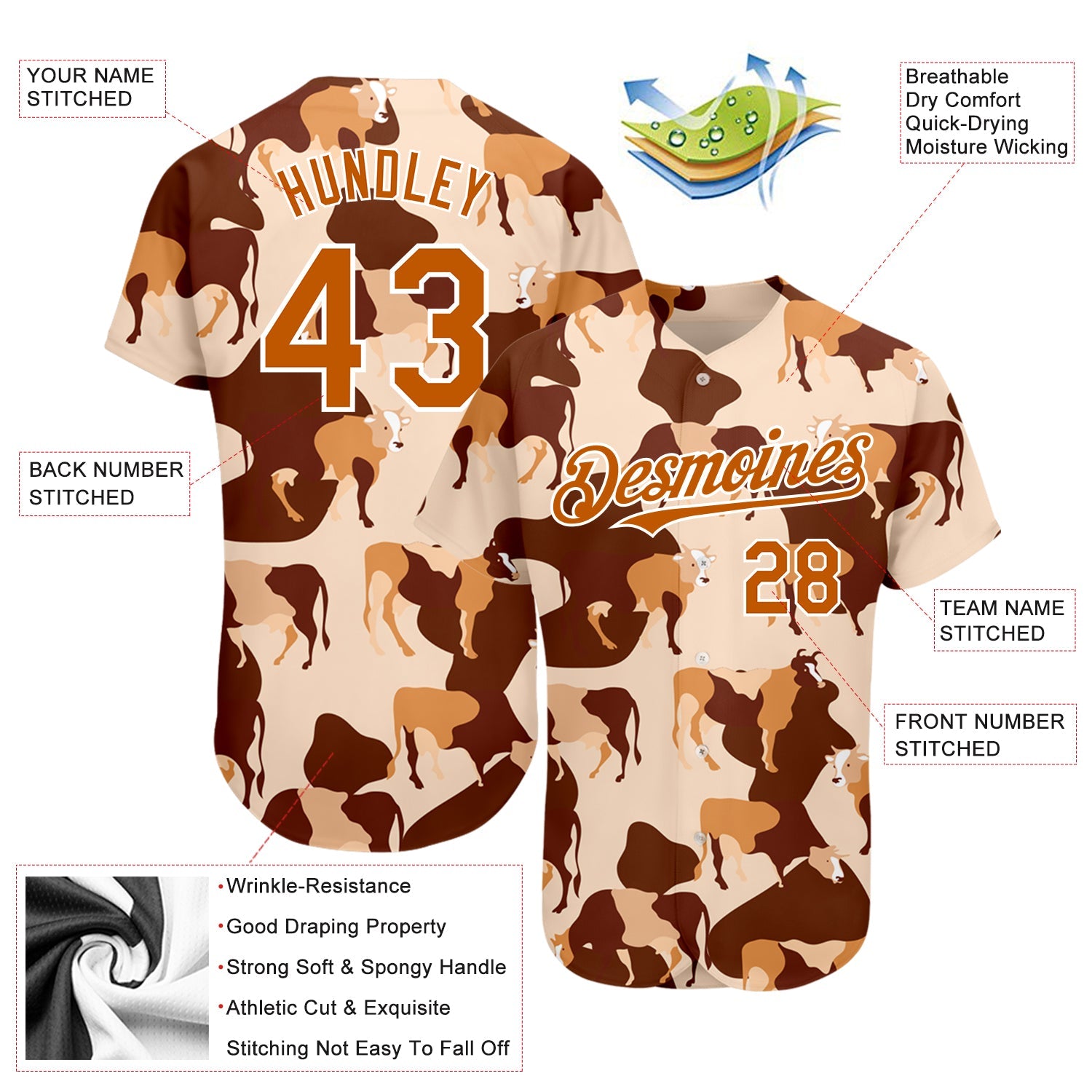 Custom Cream Texas Orange-White 3D Pattern Design Ox Authentic Baseball Jersey - Sky-Custom