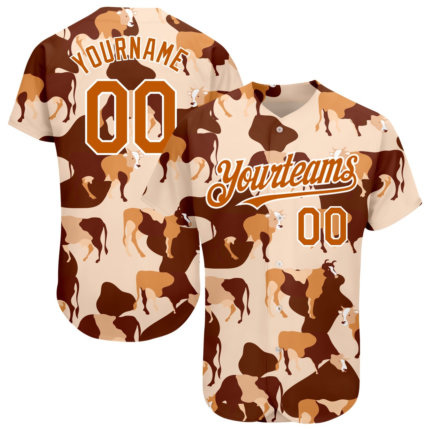 Custom Cream Texas Orange-White 3D Pattern Design Ox Authentic Baseball Jersey - Sky-Custom