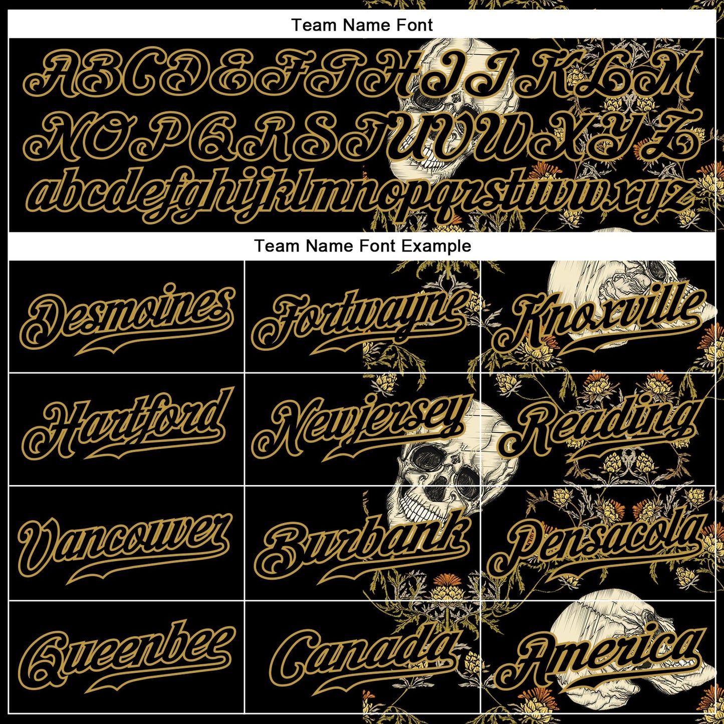 Custom Black Old Gold 3D Plant And Skull Fashion Authentic Baseball Jersey - Sky-Custom