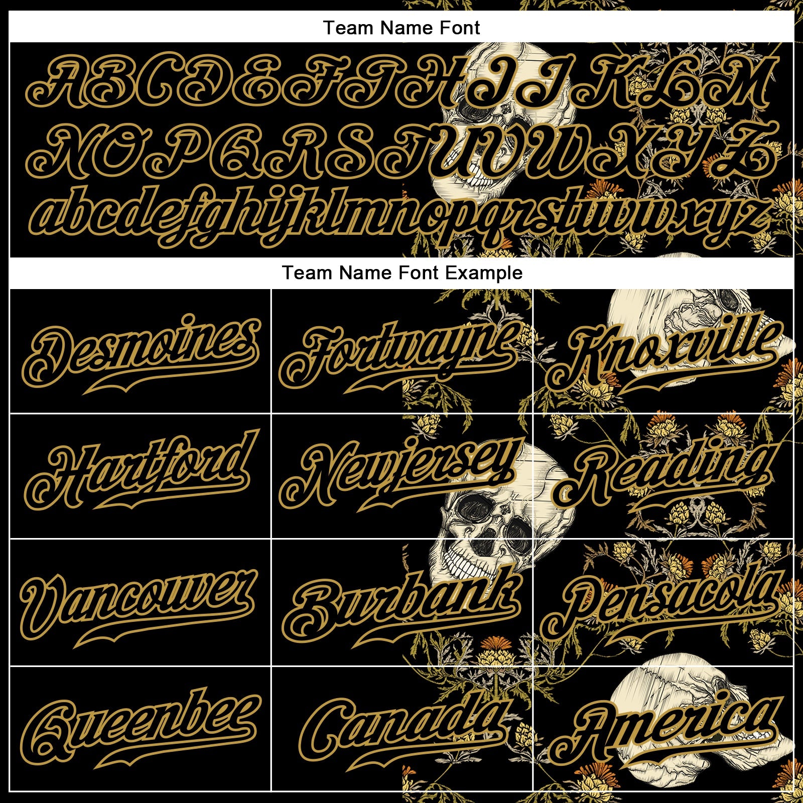 Custom Black Old Gold 3D Plant And Skull Fashion Authentic Baseball Jersey - Sky-Custom