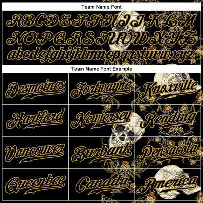Custom Black Old Gold 3D Plant And Skull Fashion Authentic Baseball Jersey - Sky-Custom