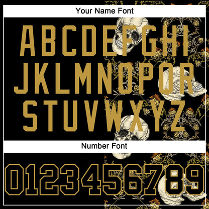 Custom Black Old Gold 3D Plant And Skull Fashion Authentic Baseball Jersey - Sky-Custom