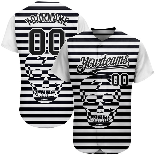 Custom White Black 3D Skull Fashion Authentic Baseball Jersey - Sky-Custom