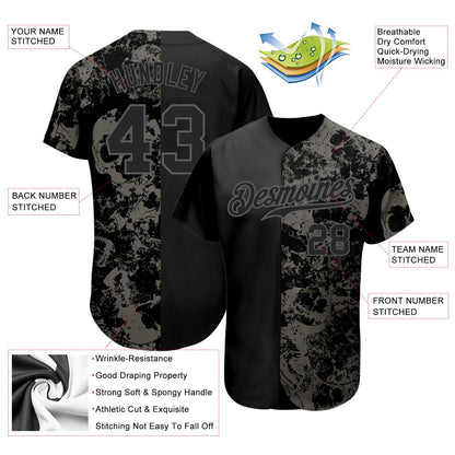 Custom Black Steel Gray 3D Skull Fashion Authentic Baseball Jersey - Sky-Custom