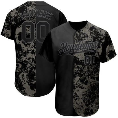 Custom Black Steel Gray 3D Skull Fashion Authentic Baseball Jersey - Sky-Custom