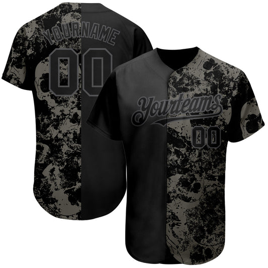 Custom Black Steel Gray 3D Skull Fashion Authentic Baseball Jersey - Sky-Custom