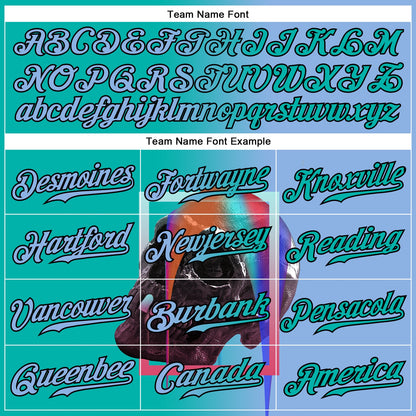 Custom Light Blue Aqua-Black 3D Skull Gradient Fashion Authentic Baseball Jersey - Sky-Custom