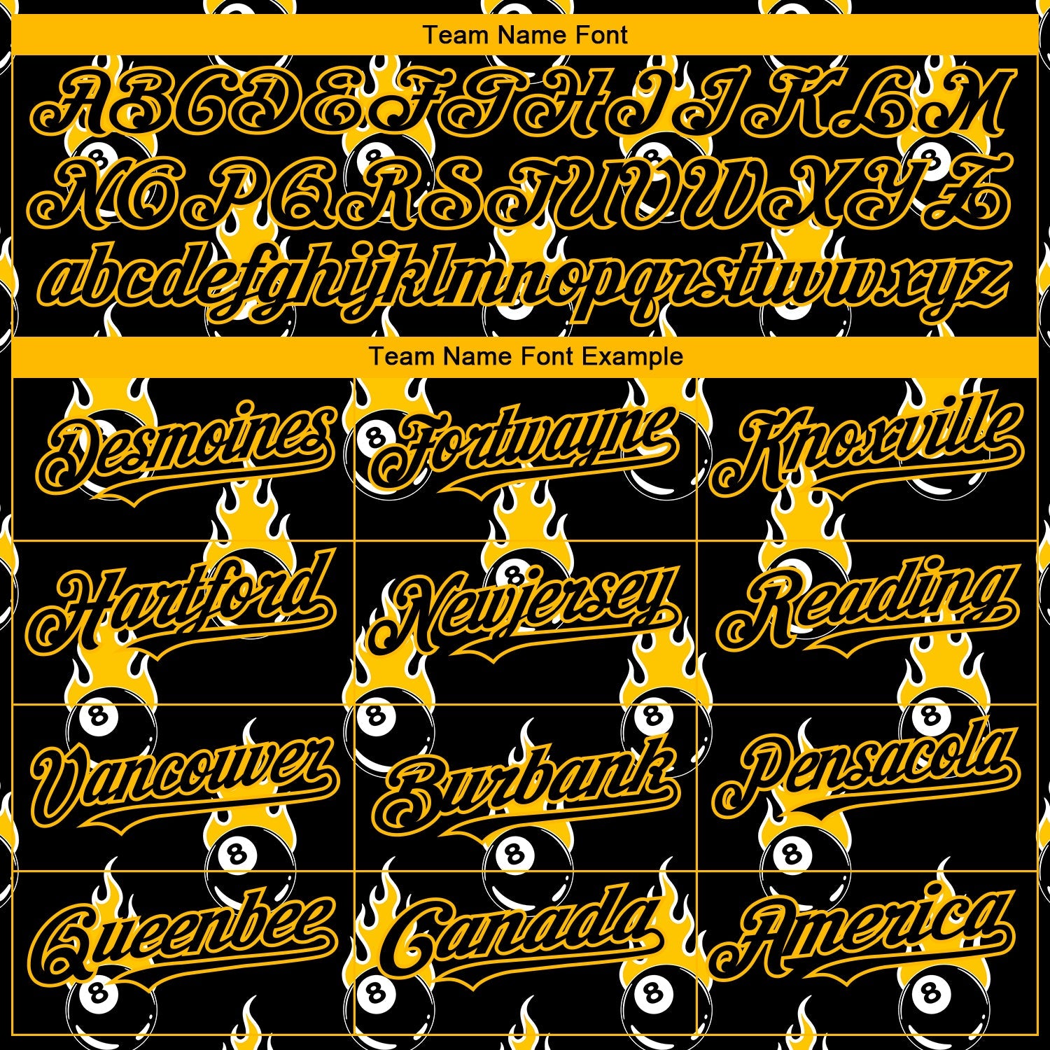 Custom Black Gold 3D Pattern Design Flaming Billiards Snooker 8 Ball Authentic Baseball Jersey - Sky-Custom