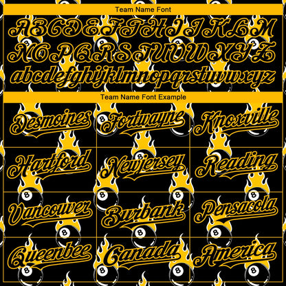 Custom Black Gold 3D Pattern Design Flaming Billiards Snooker 8 Ball Authentic Baseball Jersey - Sky-Custom