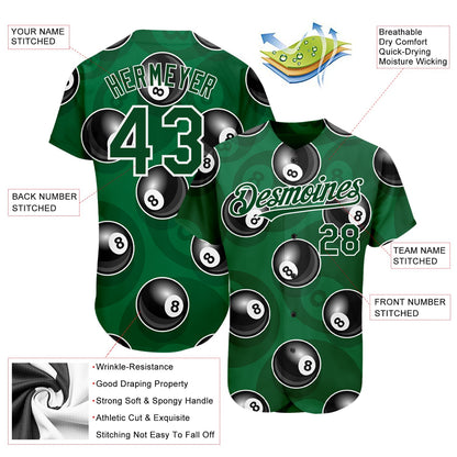 Custom Green White 3D Pattern Design Billiards Snooker 8 Ball Authentic Baseball Jersey - Sky-Custom