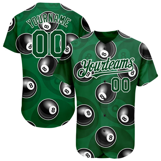 Custom Green White 3D Pattern Design Billiards Snooker 8 Ball Authentic Baseball Jersey - Sky-Custom