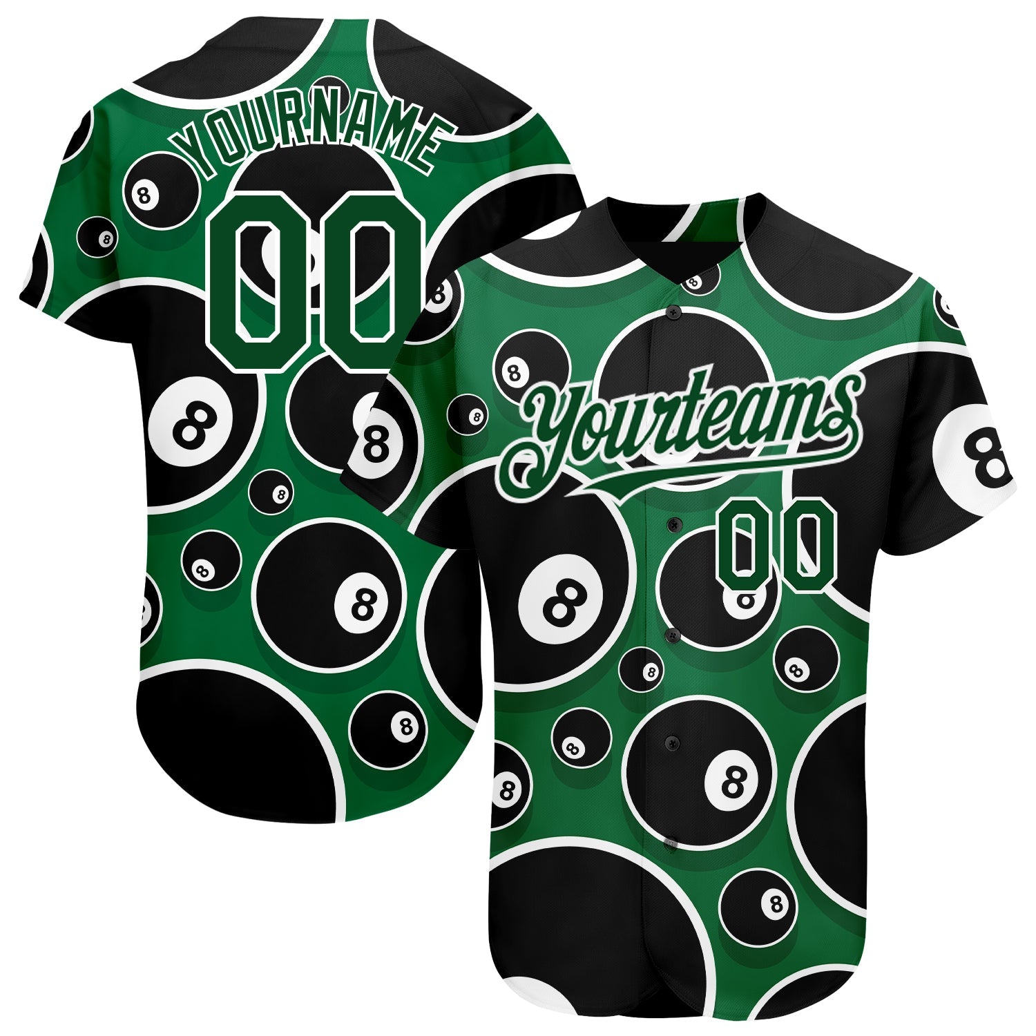 Custom Green White 3D Pattern Design Billiards Snooker 8 Ball Authentic Baseball Jersey - Sky-Custom