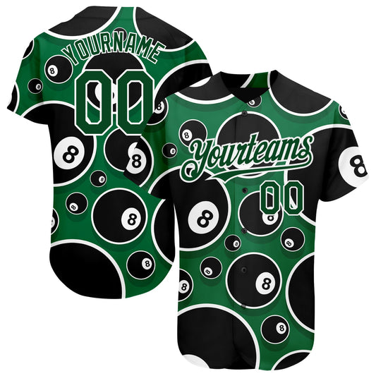 Custom Green White 3D Pattern Design Billiards Snooker 8 Ball Authentic Baseball Jersey - Sky-Custom