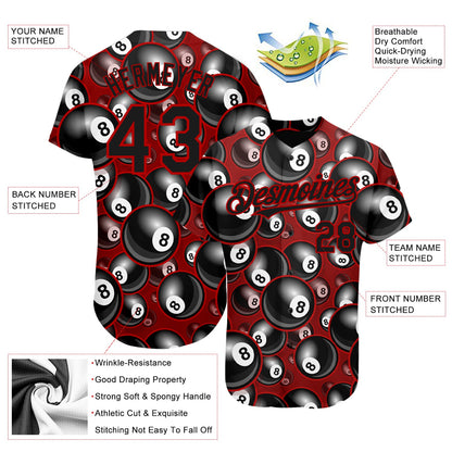 Custom Red Black 3D Pattern Design Billiards Snooker 8 Ball Authentic Baseball Jersey - Sky-Custom