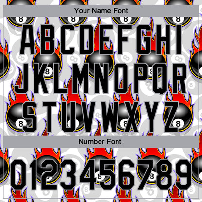 Custom White Black-Gray 3D Pattern Design Flaming Billiards Snooker 8 Ball Authentic Baseball Jersey - Sky-Custom