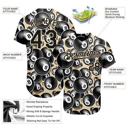 Custom City Cream Black 3D Pattern Design Billiards Snooker 8 Ball Authentic Baseball Jersey - Sky-Custom