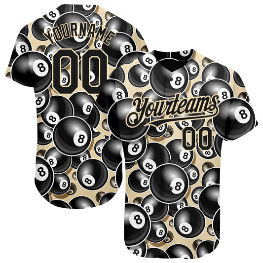 Custom City Cream Black 3D Pattern Design Billiards Snooker 8 Ball Authentic Baseball Jersey - Sky-Custom