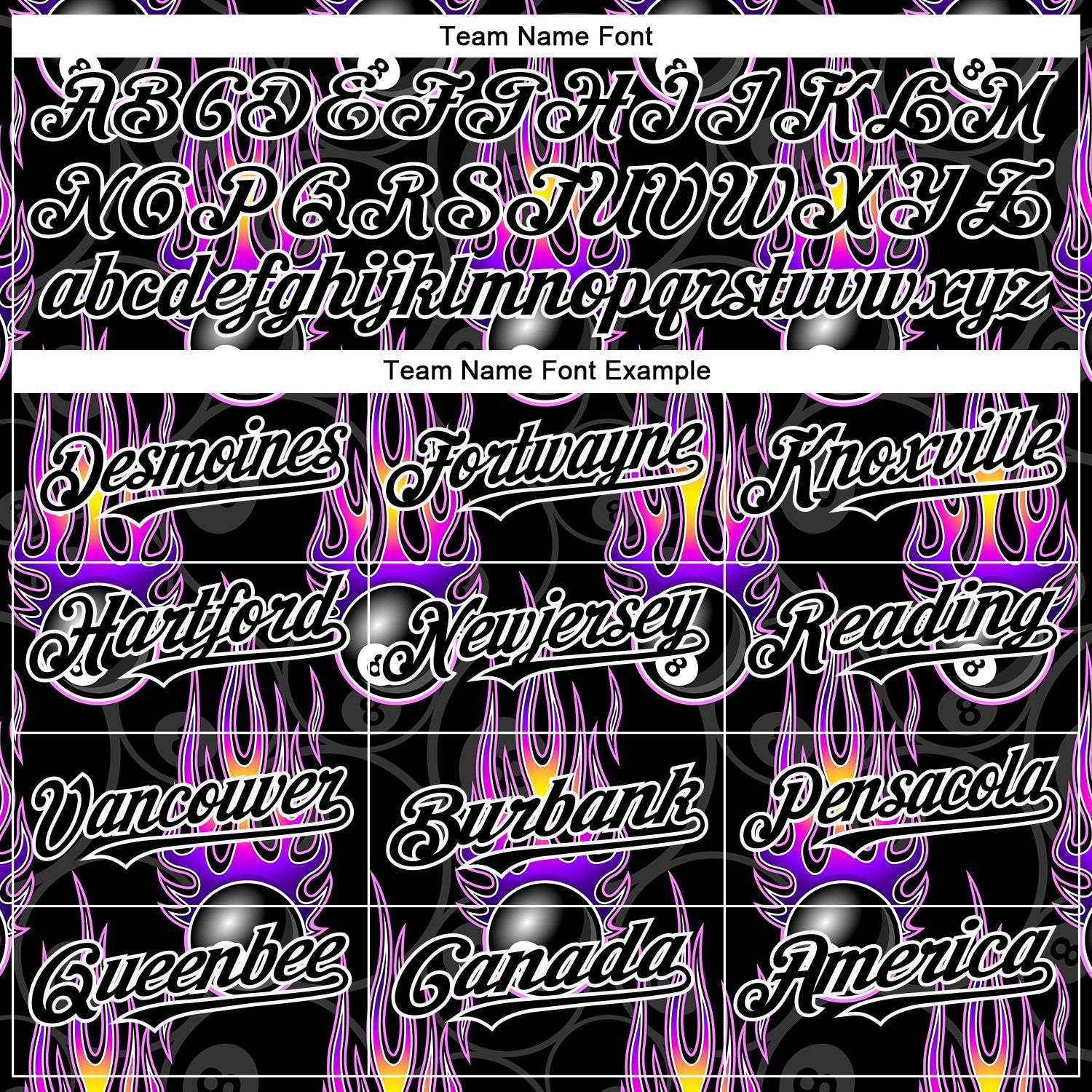 Custom Black White 3D Pattern Design Flaming Billiards Snooker 8 Ball Authentic Baseball Jersey - Sky-Custom