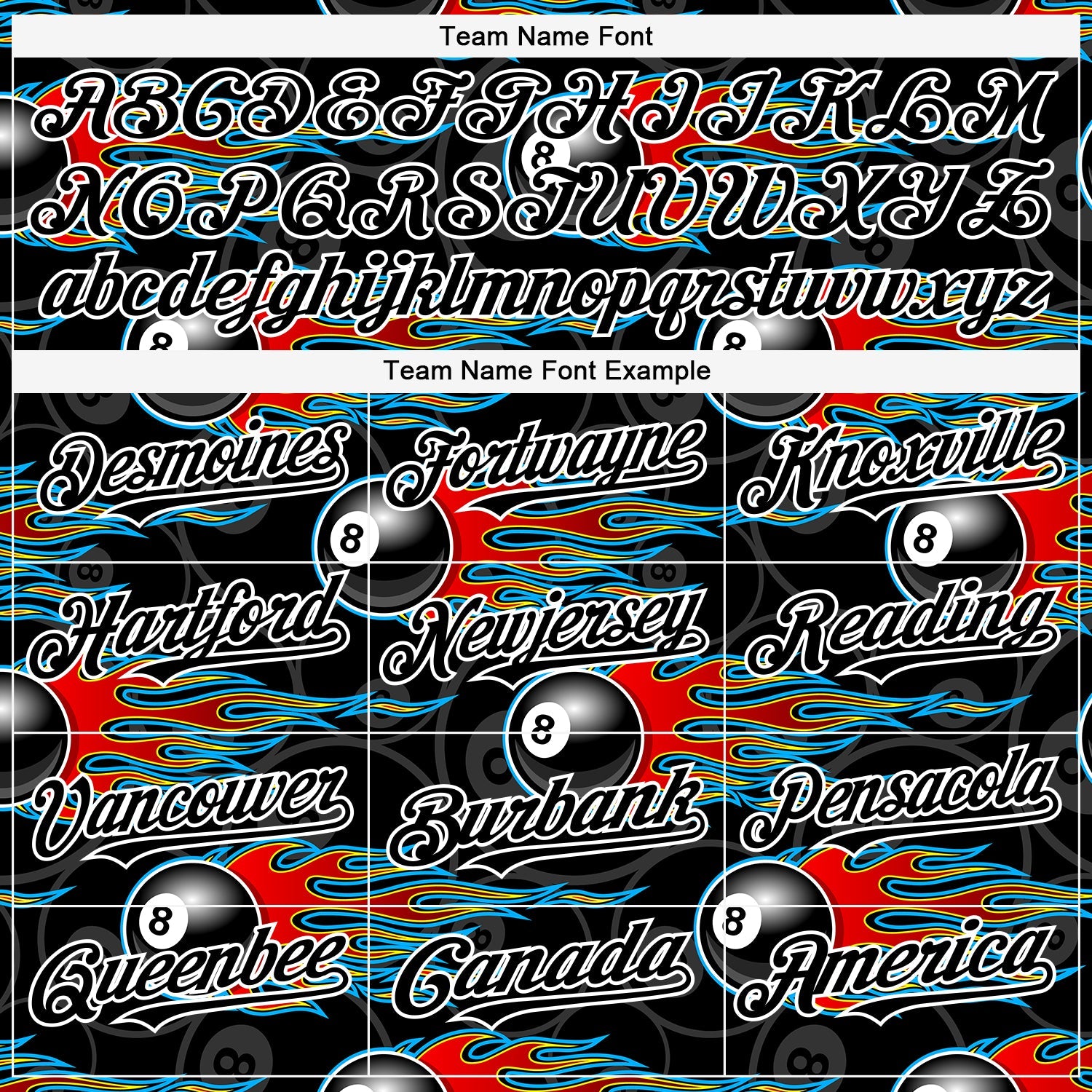Custom Black White 3D Pattern Design Flaming Billiards Snooker 8 Ball Authentic Baseball Jersey - Sky-Custom