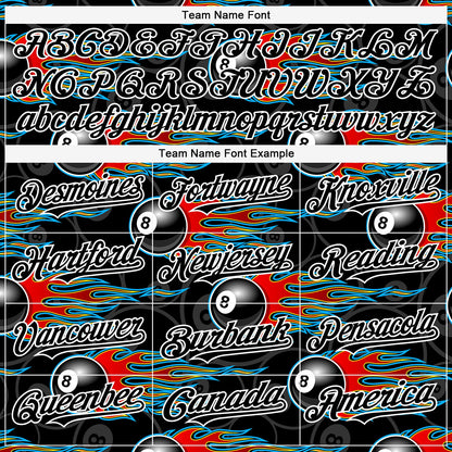 Custom Black White 3D Pattern Design Flaming Billiards Snooker 8 Ball Authentic Baseball Jersey - Sky-Custom