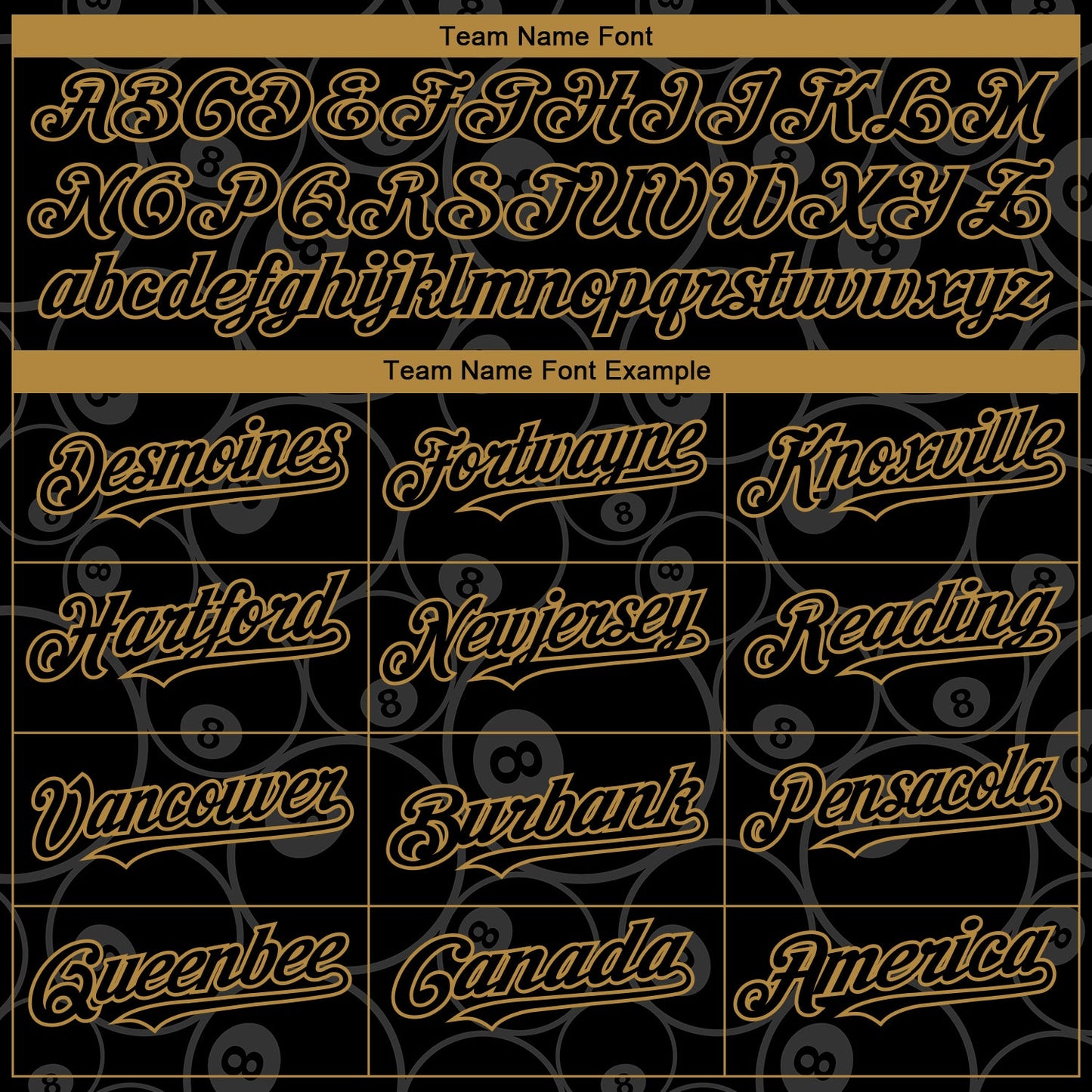 Custom Black Old Gold 3D Pattern Design Billiards Snooker 8 Ball Authentic Baseball Jersey - Sky-Custom