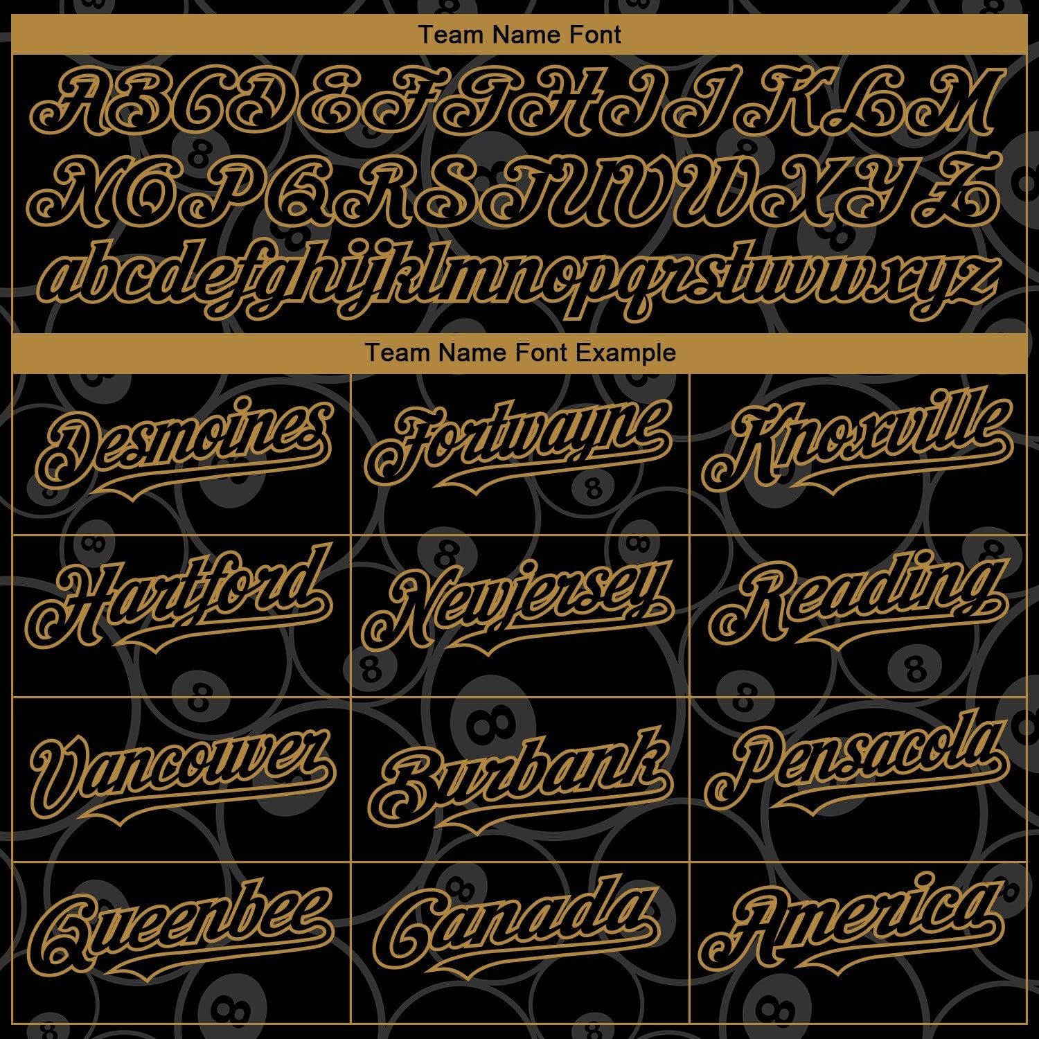 Custom Black Old Gold 3D Pattern Design Billiards Snooker 8 Ball Authentic Baseball Jersey - Sky-Custom