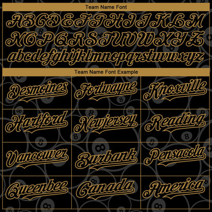 Custom Black Old Gold 3D Pattern Design Billiards Snooker 8 Ball Authentic Baseball Jersey - Sky-Custom