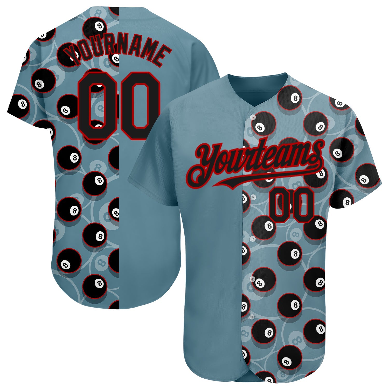 Custom Panther Blue Black-Red 3D Pattern Design Billiards Snooker 8 Ball Authentic Baseball Jersey - Sky-Custom