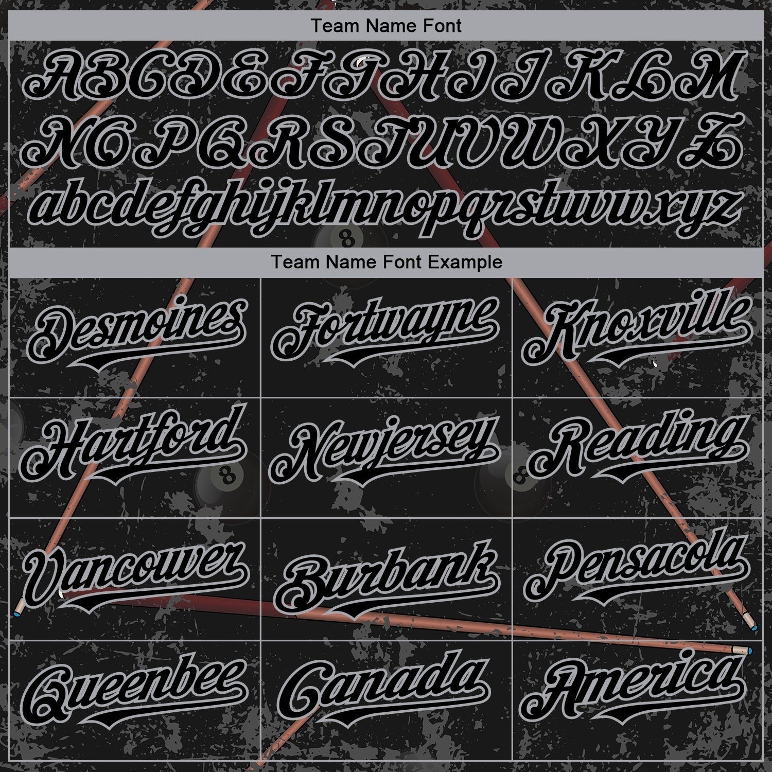 Custom Black Gray 3D Pattern Design Billiards Snooker 8 Ball Authentic Baseball Jersey - Sky-Custom