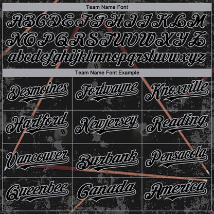 Custom Black Gray 3D Pattern Design Billiards Snooker 8 Ball Authentic Baseball Jersey - Sky-Custom