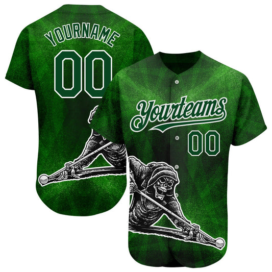 Custom Green White 3D Pattern Design A Skeleton Playing Billiards While Drinking A Beer Authentic Baseball Jersey - Sky-Custom