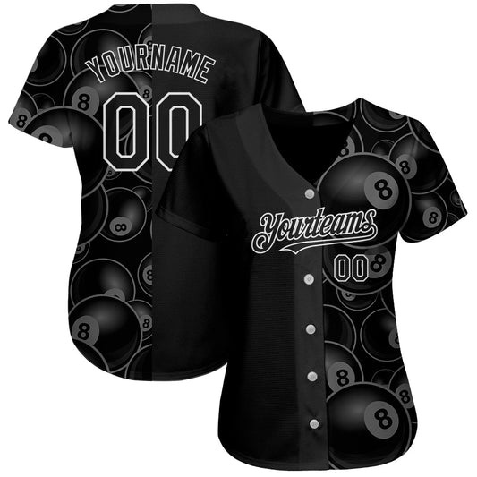 Custom Black White 3D Pattern Design Billiards Snooker 8 Ball Authentic Baseball Jersey - Sky-Custom