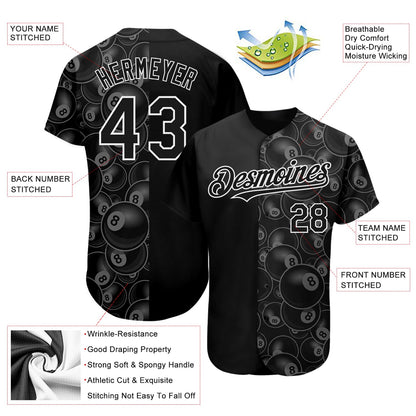 Custom Black White 3D Pattern Design Billiards Snooker 8 Ball Authentic Baseball Jersey - Sky-Custom