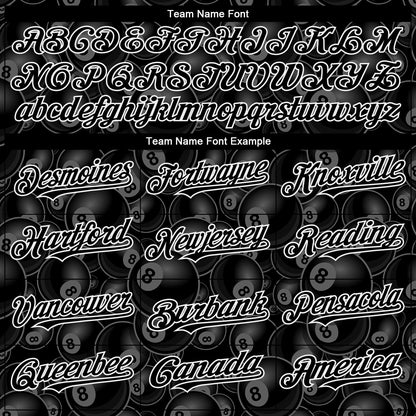 Custom Black White 3D Pattern Design Billiards Snooker 8 Ball Authentic Baseball Jersey - Sky-Custom