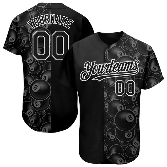Custom Black White 3D Pattern Design Billiards Snooker 8 Ball Authentic Baseball Jersey - Sky-Custom