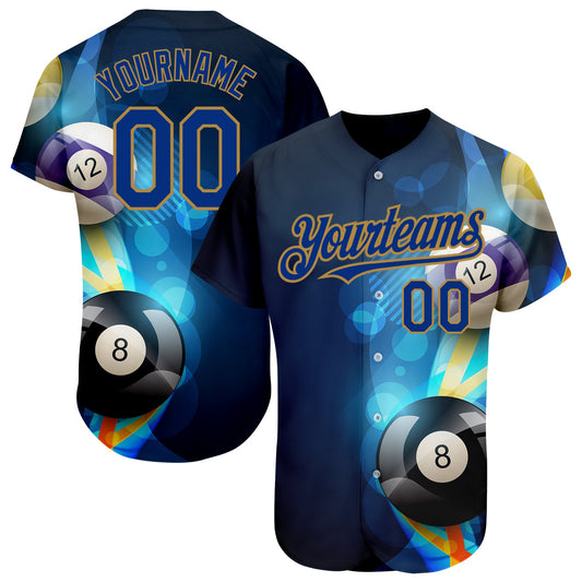 Custom Black Royal-Old Gold 3D Pattern Design Billiards Authentic Baseball Jersey - Sky-Custom