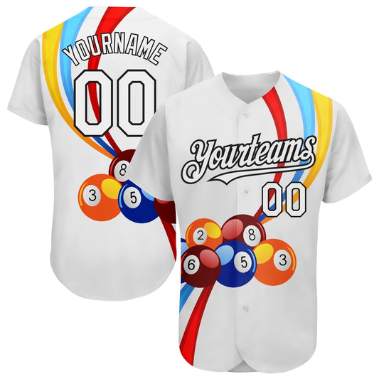 Custom White Black 3D Pattern Design Billiards Authentic Baseball Jersey - Sky-Custom