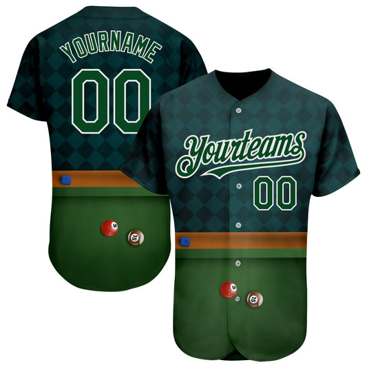 Custom Green White 3D Pattern Design Billiards Authentic Baseball Jersey - Sky-Custom