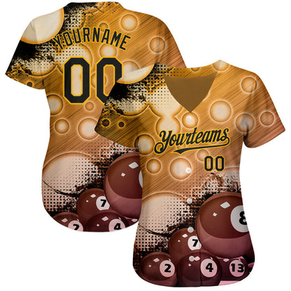 Custom Gold Black 3D Pattern Design Billiards Authentic Baseball Jersey - Sky-Custom