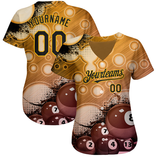 Custom Gold Black 3D Pattern Design Billiards Authentic Baseball Jersey - Sky-Custom